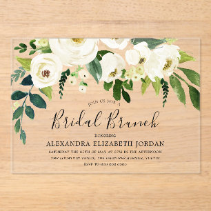 Invitations En Acrylique Brunch Fête des mariées à crème florale blanche