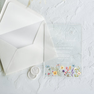 Invitations En Acrylique Brunch nuptial Fleur sauvage et papillon coloré