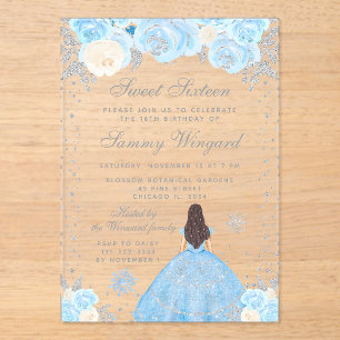 Invitations En Acrylique Brunette aux Cheveux Bleus Princesse Winter Sweet