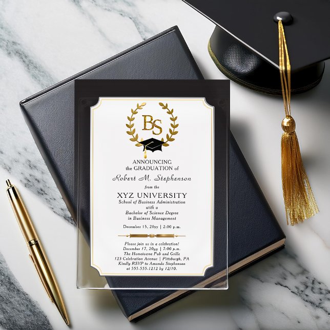 Invitations En Acrylique BS - Baccalauréat en sciences Diplôme College (Elegant "BS" Bachelor of Science Degree College Graduation Acrylic Invitation)