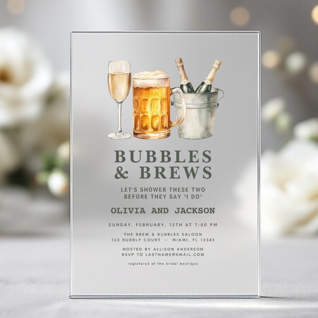 Invitations En Acrylique Bubbles & Brews Couples Douche (Créateur téléchargé)