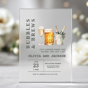 Invitations En Acrylique Bubbles & Brews Shower de Couple