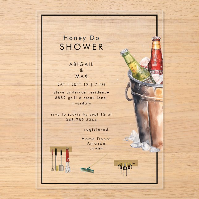 Invitations En Acrylique Bucket of Beer Honey Do Couples Wedding Shower (Recto)