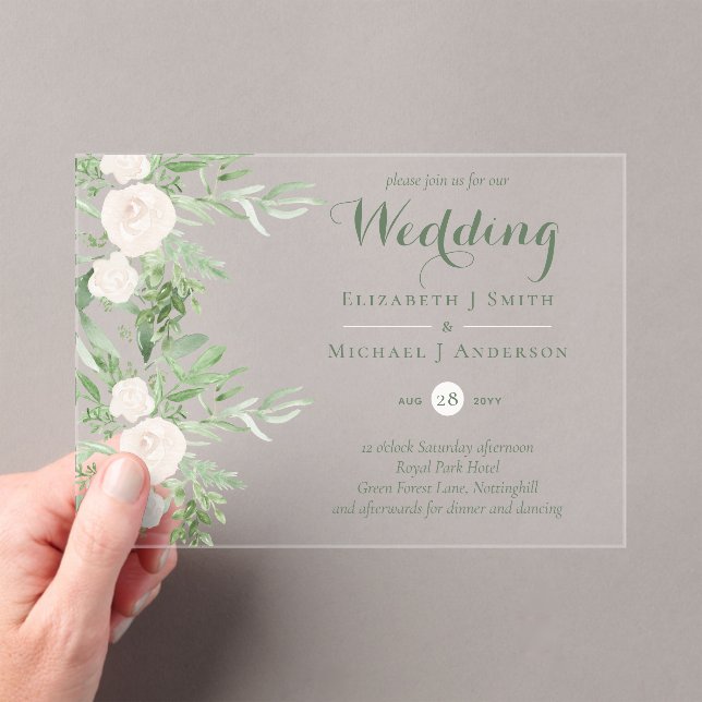 Invitations En Acrylique BUDGET Acrylique clair Mariage Fleurs Magnolia (In situ (ordinateur de poche))