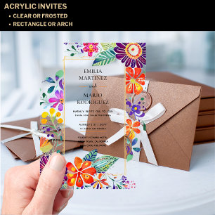 Invitations En Acrylique BUDGET Acrylique Clear Fiesta Floral Mariage