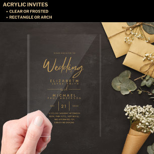 Invitations En Acrylique BUDGET Acrylique Clear Gold Texte Mariage élégant