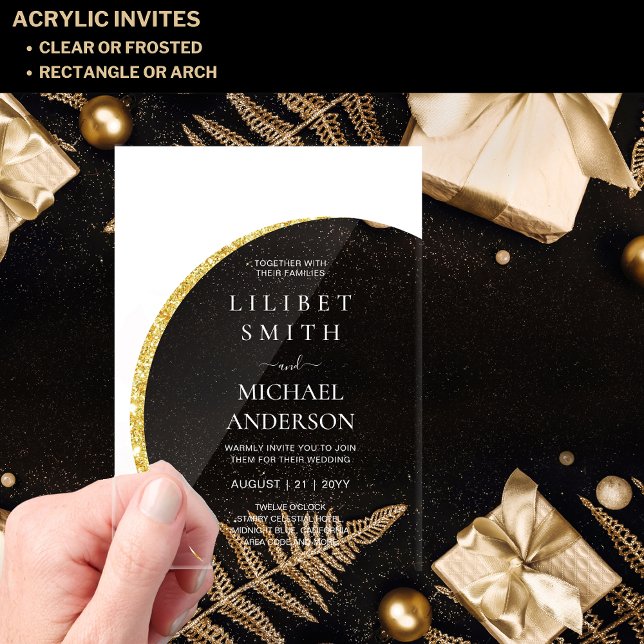 Invitations En Acrylique BUDGET Acrylique Mariage Moderne Blanc Or Minimal (Créateur téléchargé)
