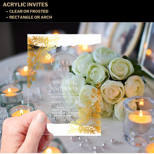 Invitations En Acrylique BUDGET Acrylique Mariage or dentelle Filigree élég