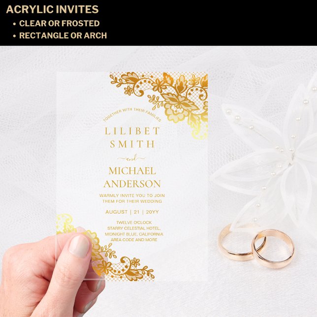 Invitations En Acrylique BUDGET Acrylique Mariage or dentelle Filigree élég (Créateur téléchargé)