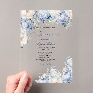 Invitations En Acrylique Budget Moderne Dusty Blue Floral Quinceañera