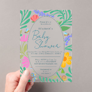 Invitations En Acrylique Bugs & Fleurs mignons Baby shower printemps & été