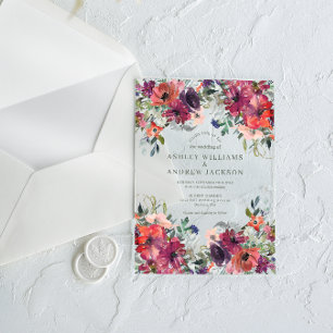 Invitations En Acrylique Burgundy Aquarelle Florale Rustique Jardin Mariage