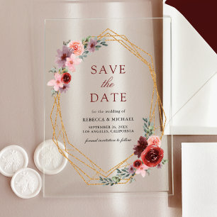 Invitations En Acrylique Burgundy Blush Rose Roses Mariage Enregistrer la d
