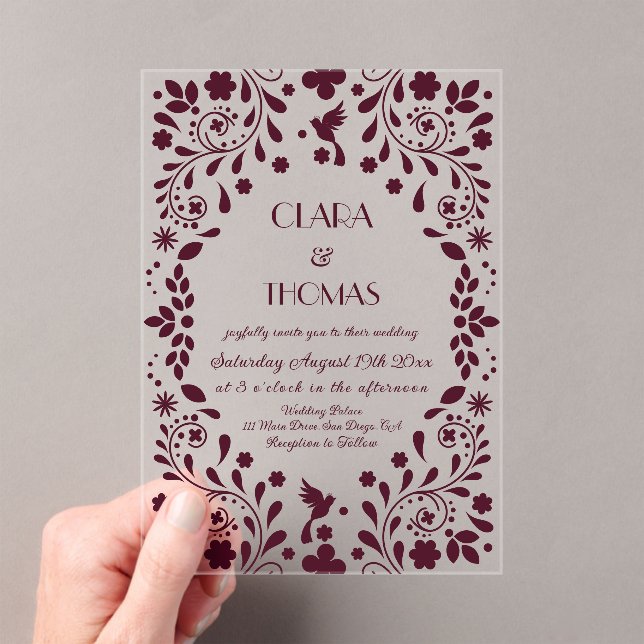 Invitations En Acrylique Burgundy Floral Talavera Wedding (In situ (ordinateur de poche))