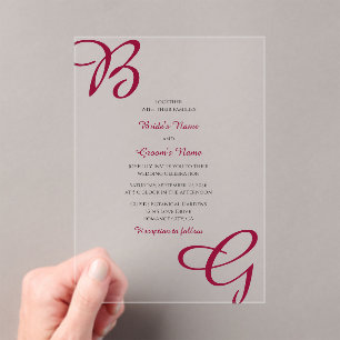Invitations En Acrylique Burgundy Maroon Initiales Mariage de automne d'aut