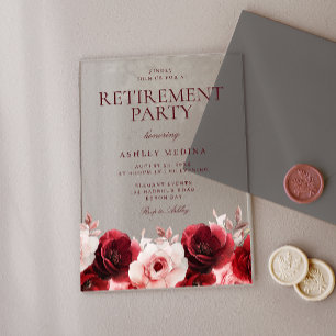 Invitations En Acrylique Burgundy Red Elegance : Red Rose Retirement Party