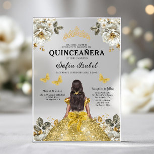Invitations En Acrylique Butterfly Floral Gold Princess Quinceanera