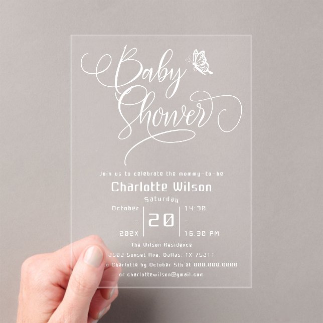 Invitations En Acrylique Butterfly Modern Minimal Baby Shower (In situ (ordinateur de poche))