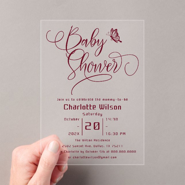 Invitations En Acrylique Butterfly Modern Minimal Baby Shower (In situ (ordinateur de poche))