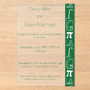 Invitations En Acrylique Ça S'Additionne en Vert Acrylique de Mariage