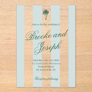 Invitations En Acrylique Cabane de plage à rayures Palm Island Mariage rétr