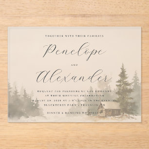 Invitations En Acrylique Cabine d'hiver grise aquarelle fantaisiste