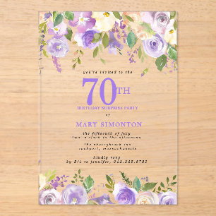 Invitations En Acrylique CADEAU ACRYLIQUE TRANSPARENT 70e Anniversaire Fleu