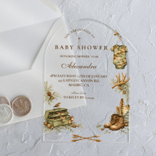 Invitations En Acrylique Cadeau de Baby Shower Little Hunter Woodland