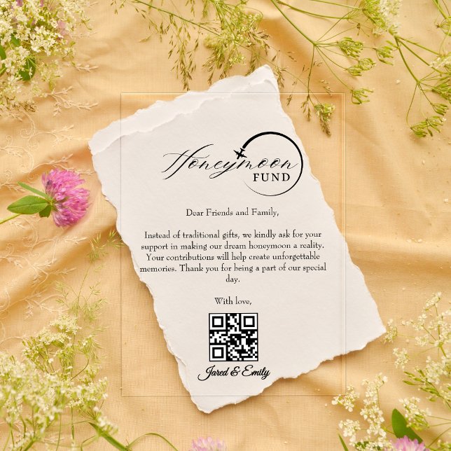 Invitations En Acrylique Cadeau de Lune de Miel Code QR Demande de Fonds de (Honeymoon Fund Qr Code Travel Fund Request Acrylic Invitations)
