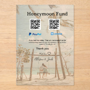 Invitations En Acrylique Cadeau de lune de miel venomo paypal don Q R coupl