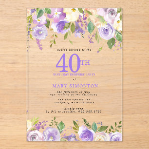 Invitations En Acrylique CADEAU EN ACRYLIQUE TRANSPARENT Fleur violette pou