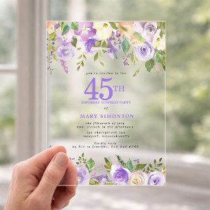 Invitations En Acrylique CADEAU EN ACRYLIQUE TRANSPARENT Fleurs violettes p
