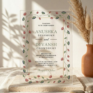 Invitations En Acrylique Cadre de bordure de vigne de lotus Pichwai pour ma