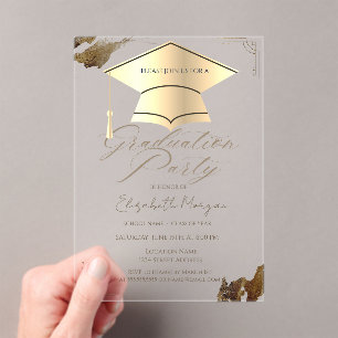 Invitations En Acrylique Cadre de casquette de graduation or brosse dorée b