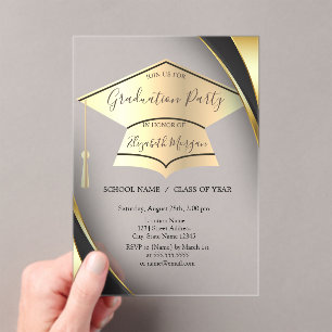 Invitations En Acrylique Cadre de chapeau de fin d'études élégant en or Noi
