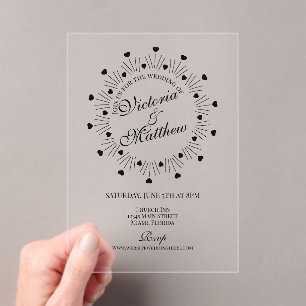 Invitations En Acrylique Cadre de coeurs gribouillés pour mariage
