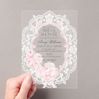 Invitations En Acrylique Cadre de dentelle vintage pour Baby Shower