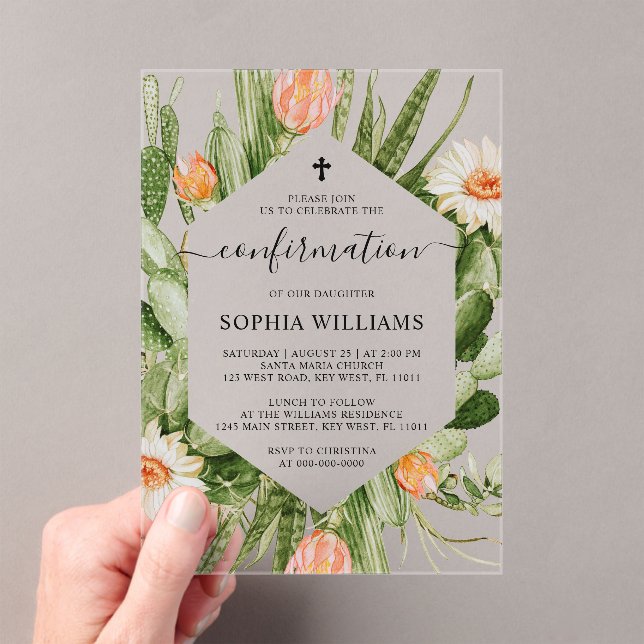 Invitations En Acrylique Cadre de fleurs de cactus de confirmation  (In situ (ordinateur de poche))