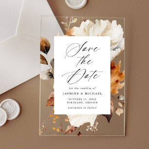 Invitations En Acrylique Cadre de Fleurs Rustique d'Automne pour Mariage Ré