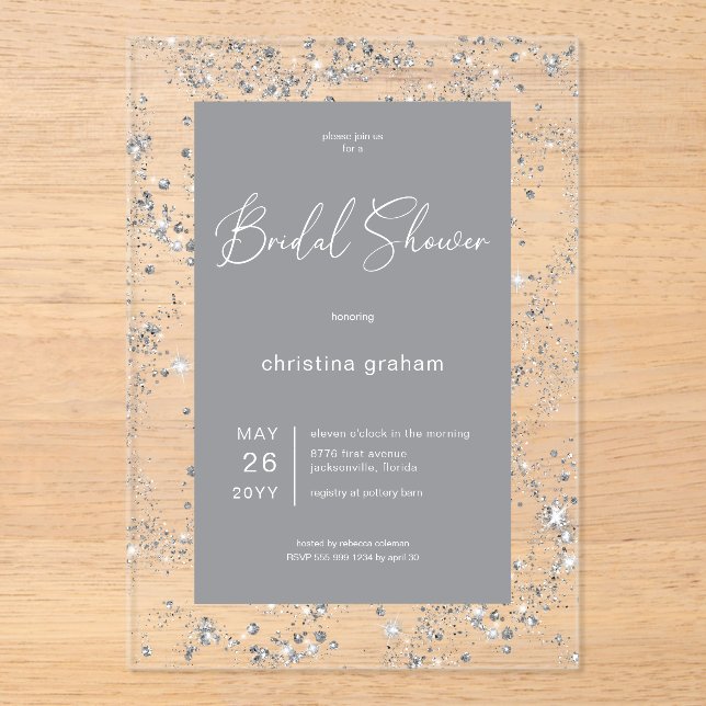 Invitations En Acrylique Cadre de luncheon de mariage moderne en diamant gl (Recto)