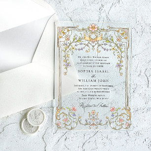 Invitations En Acrylique Cadre de mariage floral à la grâce ornée victorien