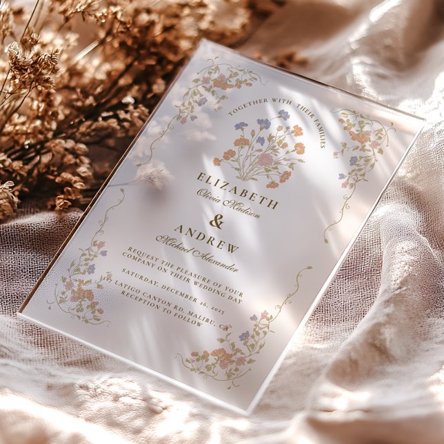 Invitations En Acrylique Cadre de mariage floral Rococo antique (Créateur téléchargé)