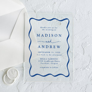 Invitations En Acrylique Cadre de mariage ondulé bleu moderne