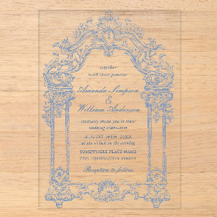 Invitations En Acrylique Cadre de mariage orné de style victorien bleu avec