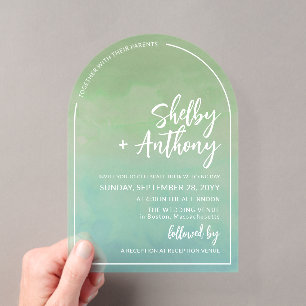 Invitations En Acrylique Cadre de mariage vert mousse de mer nuageux