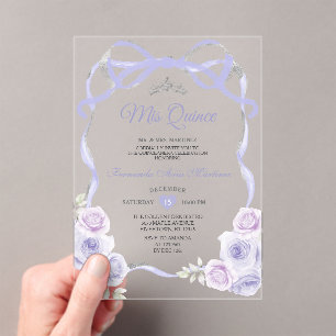 Invitations En Acrylique Cadre de nœud floral violet lavande Mis Quince arg