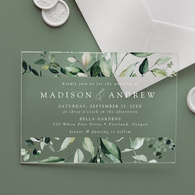 Invitations En Acrylique Cadre de verdure abondante Mariage (Créateur téléchargé)