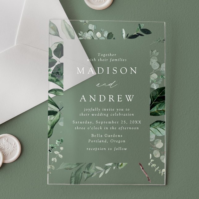 Invitations En Acrylique Cadre de verdure abondante Mariage (Créateur téléchargé)