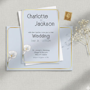 Invitations En Acrylique Cadre Deco Or Lily Vintage Bleu Mariage givré