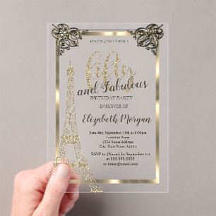 Invitations En Acrylique Cadre doré, fête d'anniversaire des 50 ans de la T
